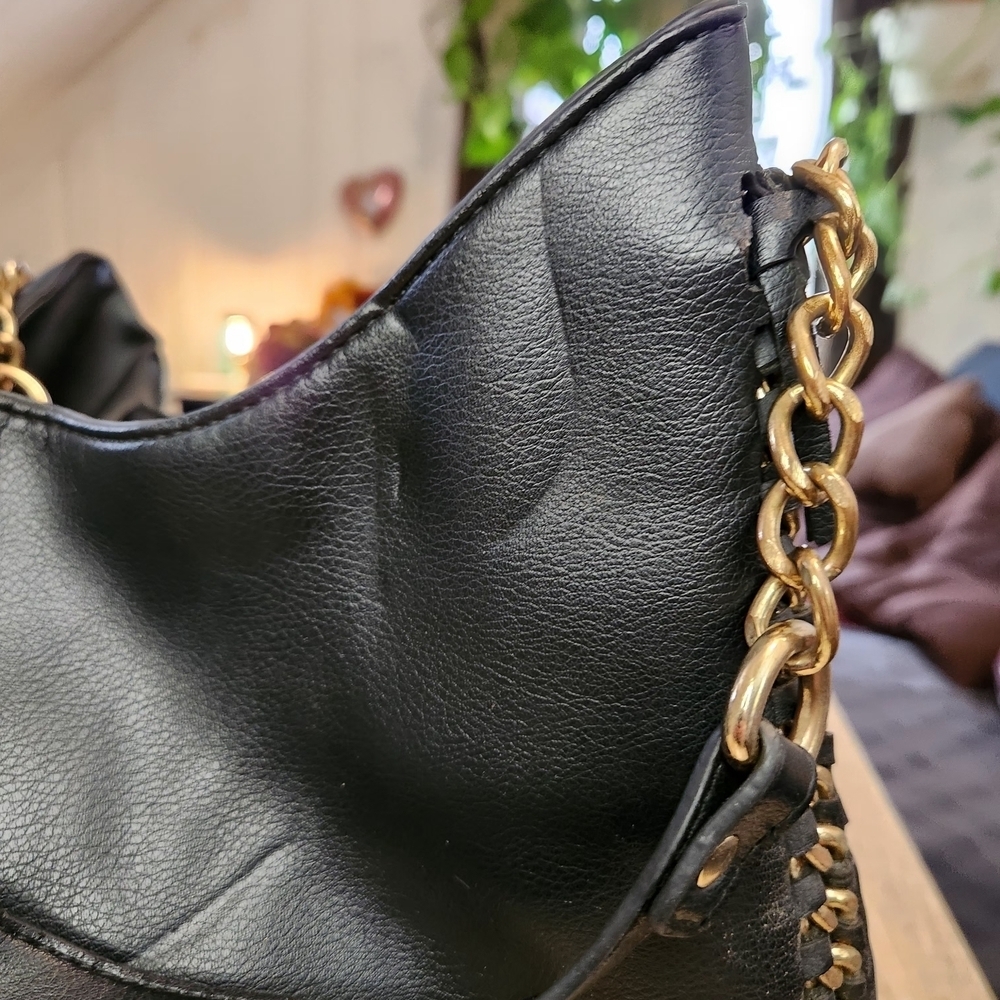 bebe Black Hobo Bag with Gold Chain Detail - Picture 8 of 8